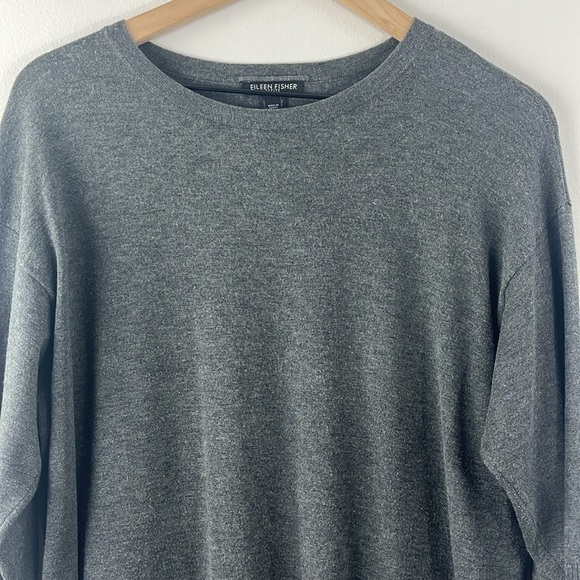 Eileen Fisher Grey 3/4 Sleeve Tunic Sweater Top Womens Size MP Minimalist Career - Picture 4 of 8